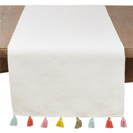 

SARO 6263.I1672B 16 x 72 in. Rectangular Fiesta Tassel Long Table Runner - Ivory