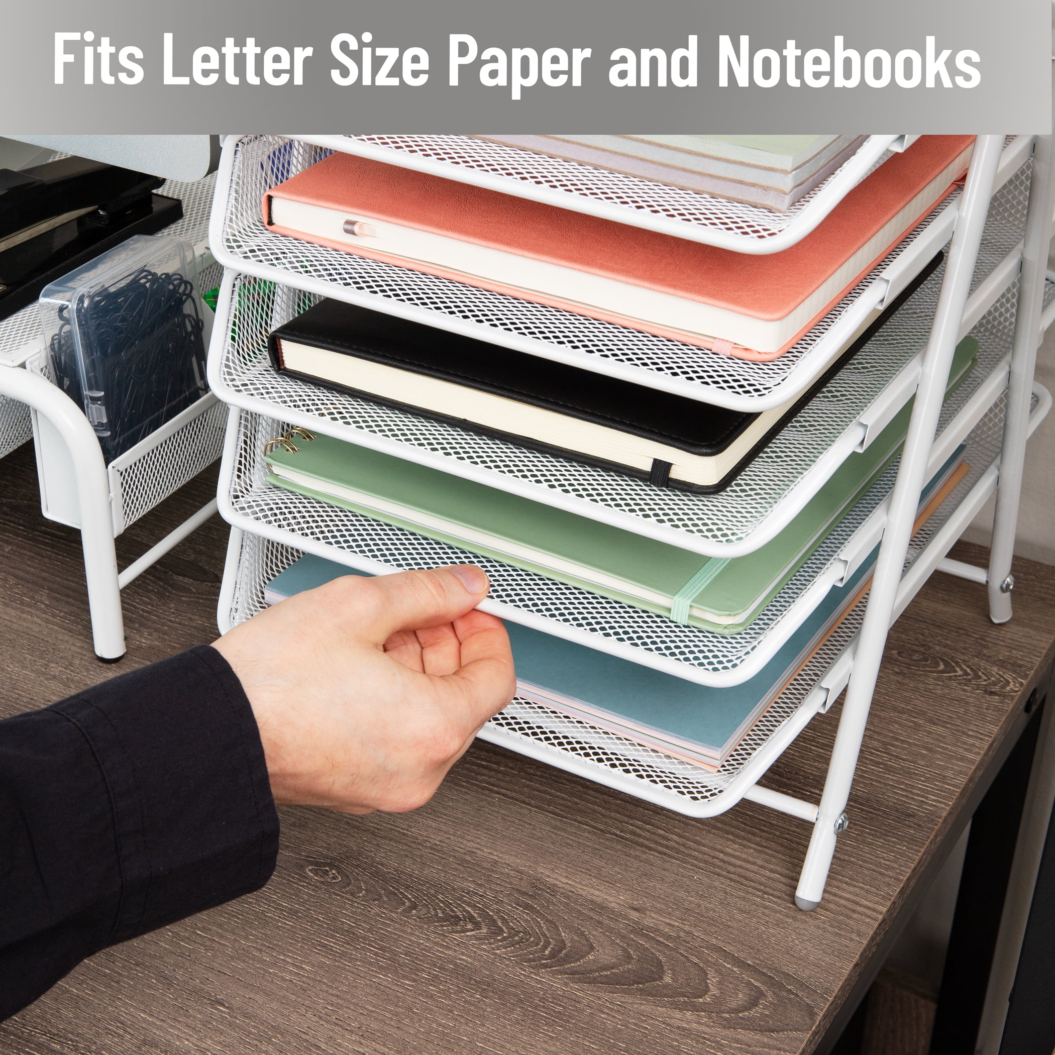 Mind Reader Multi-Tier Desk Organizer with 5 Sliding Trays, White