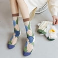 thumbnail image 4 of Yuanlong Womens Crew Socks Floral Print Striped Thin Mesh Mid-Calf Socks Spring Summer Hosiery Breathable Soft Lady Socks, 4 of 4