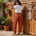 thumbnail image 4 of Barrel Linen Pants Women Boho Palazzo Cotton Drawstring Capris Plus Size Summer Beach Vacation Casual Baggy Trousers M, 4 of 5