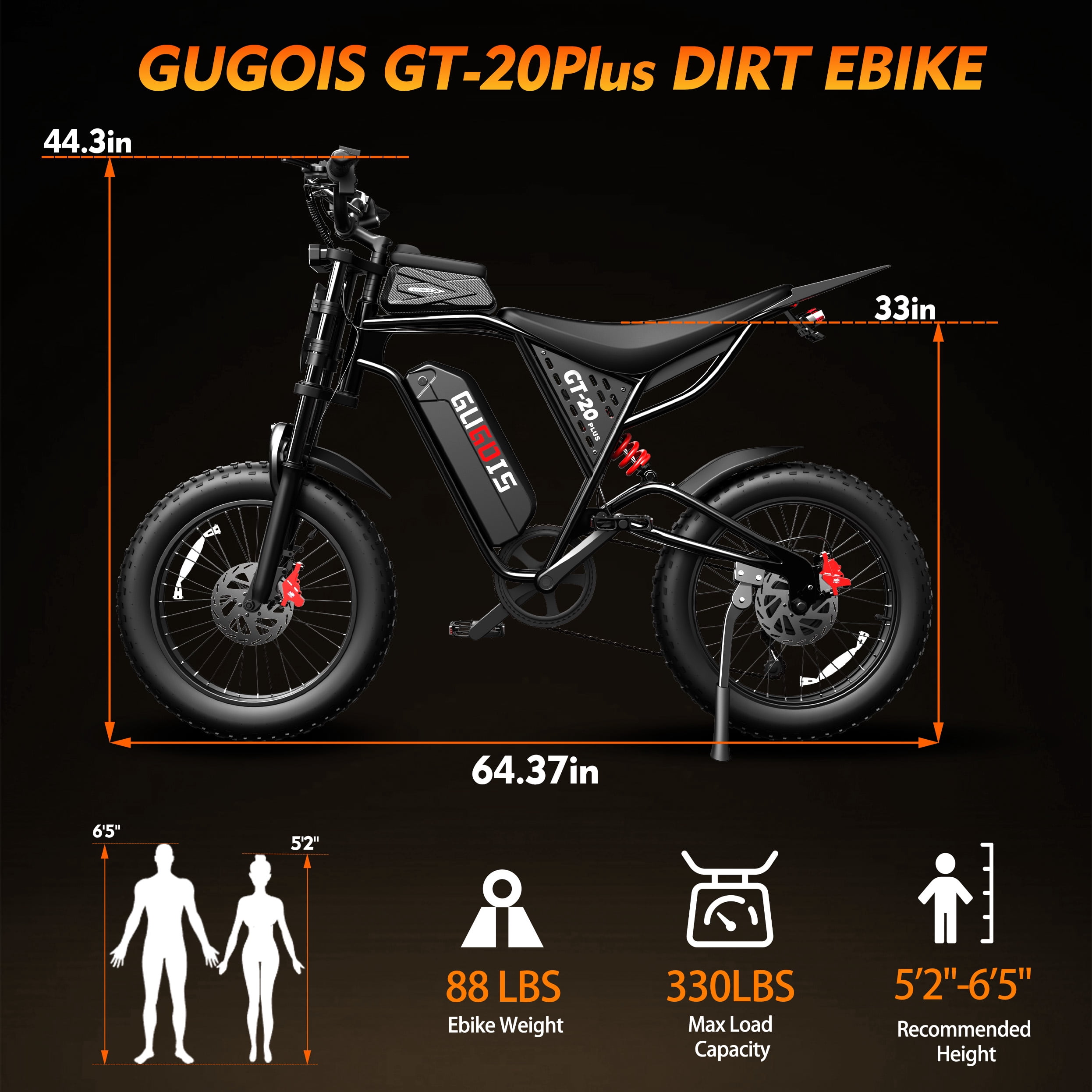 GugoIs 2000W Peak Electric Bike for Adults, 20" * 4.0 Fat Tire Electric Dirt Bike, 48V 20Ah Removable Battery Mountain Ebike, Full Suspension with Phone Holder & Bag, off-road, UL2849
