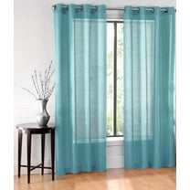 2 Panel Chevron Teal Design Voile Sheer Window Curtain 8 Grommets 55" W X 63"