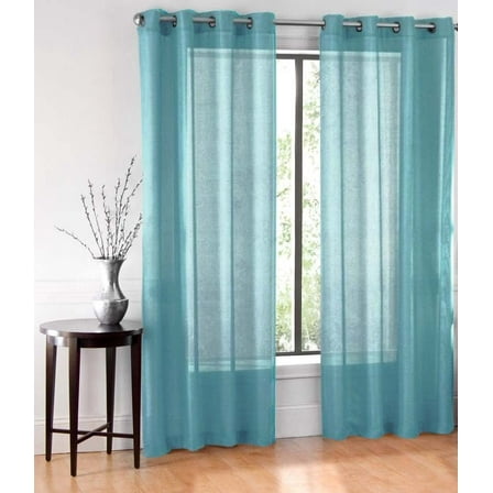 2 Panel Chevron Teal Design Voile Sheer Window Curtain 8 Grommets 55" W X 63"