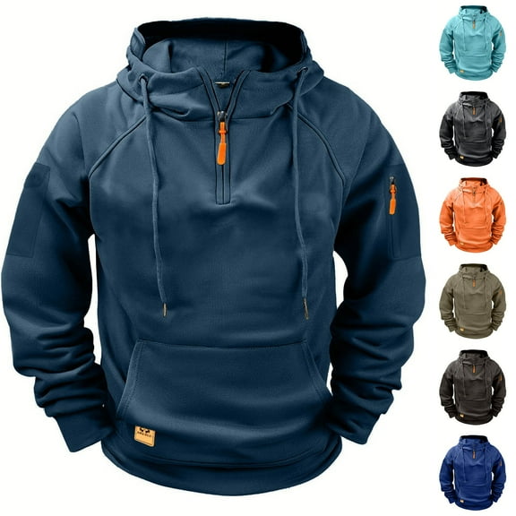 Momasggi Women's Quarter Zip Hoodies Fall Winter Long Sleeve Drawstring Hooded Sweatshirt Tactical Hoodie Loose Fit Outdoor Hiking Pullover Tops with Pockets Blue S