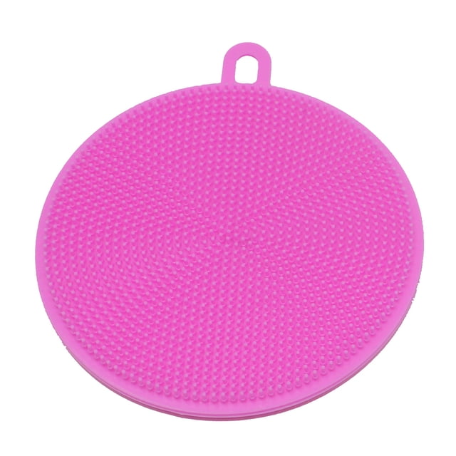 yeacher Versatile Silicone Kitchen Scrubber for Dishes, Fruits, and Vegetables - Heat-Resistant, Non-Toxic, and Space-Saving with Hanging Loop - Available in Pink