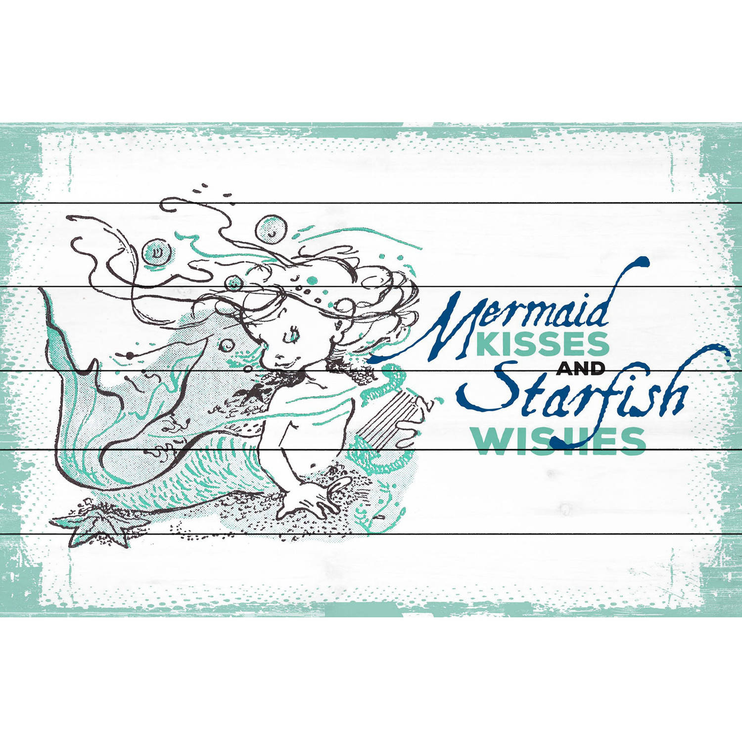Marmont Hill "Mermaid Kisses 2" Painting Print on White Wood