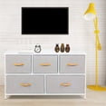 thumbnail image 2 of Bigroof Fabric 5 Drawer Dresser with Wooden Handle - Storage Tower with Large Capacity for Bedroom, Living Room Closets - Steel Frame Wooden Top with Fabric Bins for Clothing Blankets Gray, 2 of 7