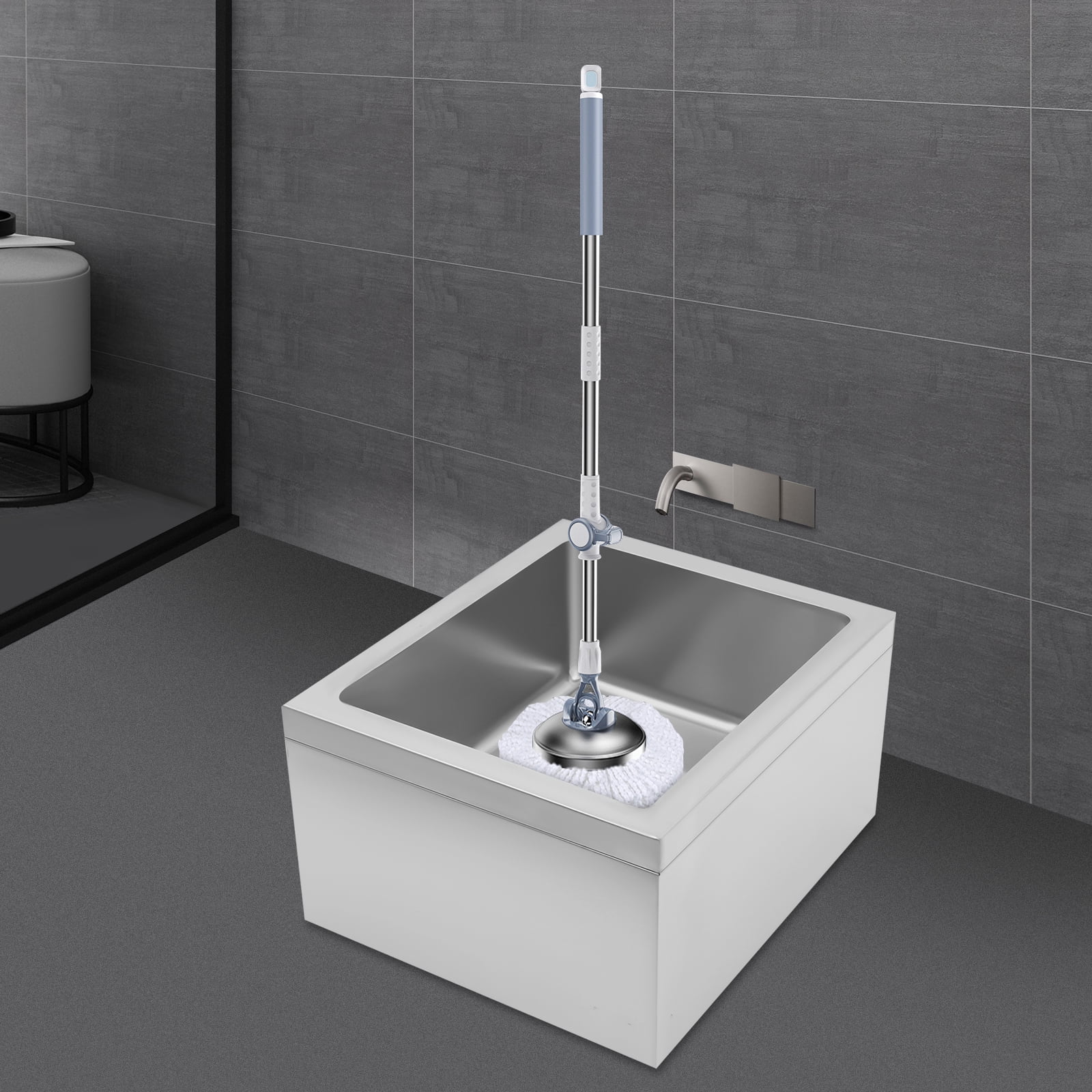 Miumaeov 304 Stainless Steel Floor Mop Sink, Mop Service Basin with Sink Drainage/Strainer  ( No Backsplash)