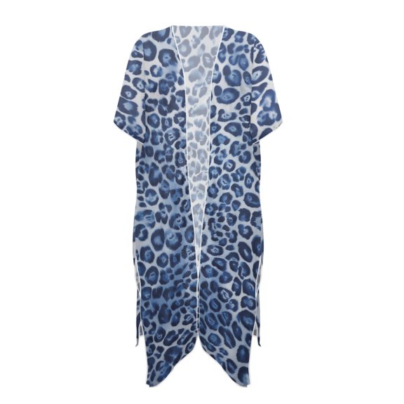 HELLHERO Leopard Print Bathing Suit Cover Up Cardigan Polyester Loose Women's Short Sleeved Beach Swimsuit Cover Up