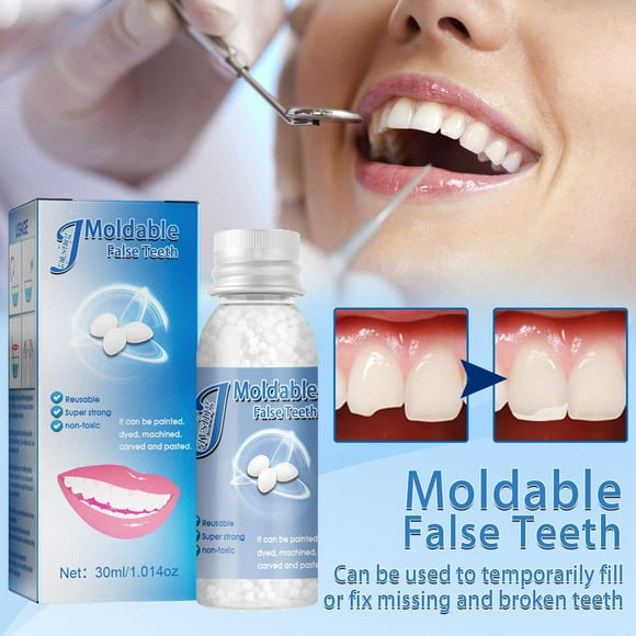Fiudx Set de Mordedores, Kit de Implantes Dentales En Calcio, Abrasivo Suave Dentaduras Postizas, Accesorios para Reparar y Fortalecer Los Dientes, Cosmética En Escenarios, Adultos y Actores, 30 Ml