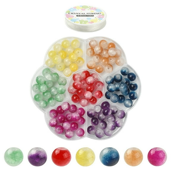 DIY Imitatin Jade Bracelet Making Kit Including Glass Round Beads Elastic Thread Mixed Color Beads: 8mm Hole: 1.5mm 105Pcs/set