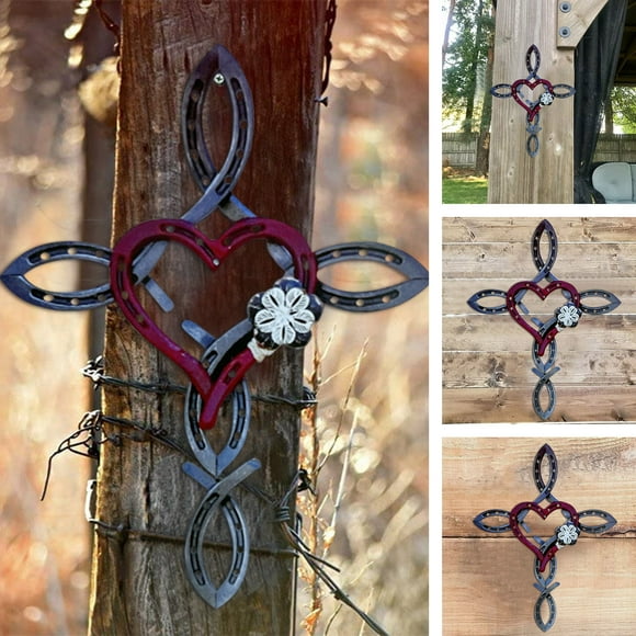 Boreal Craft Horsehsoe With Heart Metal Wall Outdoor Patio Home Decorations Hanging Stained Glass Window Panel Curtain Garland with Lights Decorations Clear Gemstones for Crafts Heart Beads for