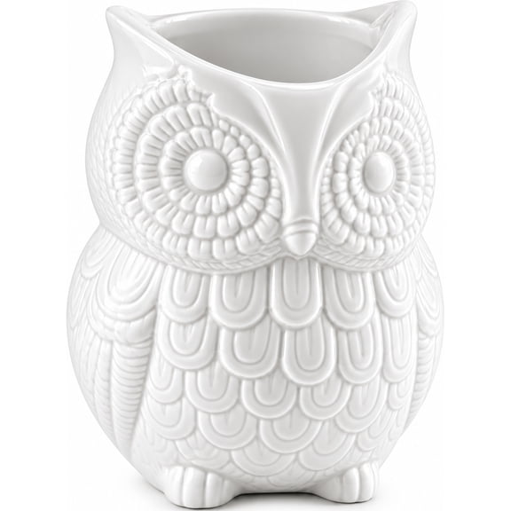 Comfify White Ceramic Owl Utensil Holder – Decorative Kitchen Countertop Crock for Cooking Utensils, Farmhouse Organizer