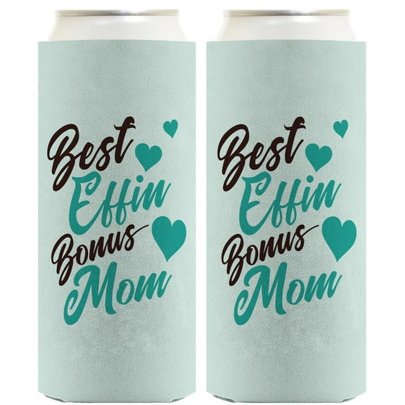 Adoptive Mom Gifts For Women Best Effin Bon-s Ever Teal Hearts 2-Pack Ultra Slim Can Thermocoolers