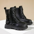 thumbnail image 4 of Boys Girls Fashion Combat Boots Leather Waterproof Lace up Short Riding Booties Zipper Fall Winter Boots, 4 of 8