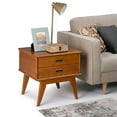 thumbnail image 2 of SIMPLIHOME Draper Table d'Appoint Rectangulaire en Bois Franc Massif de 22 Pouces de Large Style Milieu du Siècle Moderne en Brun Teck avec Rangement, 2 Tiroirs, pour le Salon et la Chambre, 2 of 2