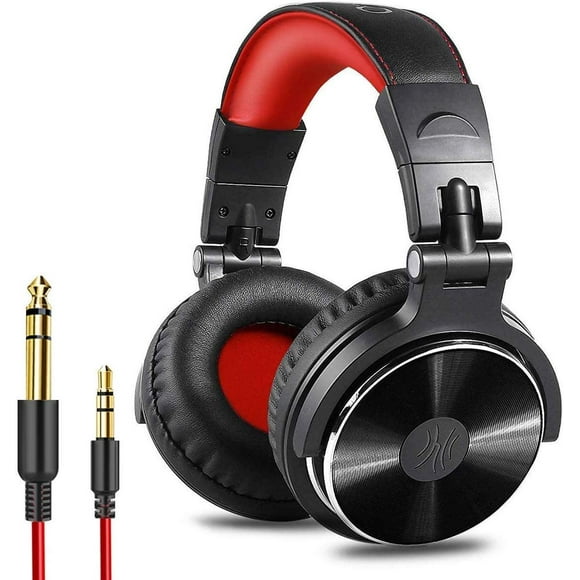 Over Ear Headphones With Cable Closed Studio Headphones With Share Port Microphone Adapter-Free Professional Bass Dj Headphones For Podcast, Recording, Monitoring Pc Tv Red