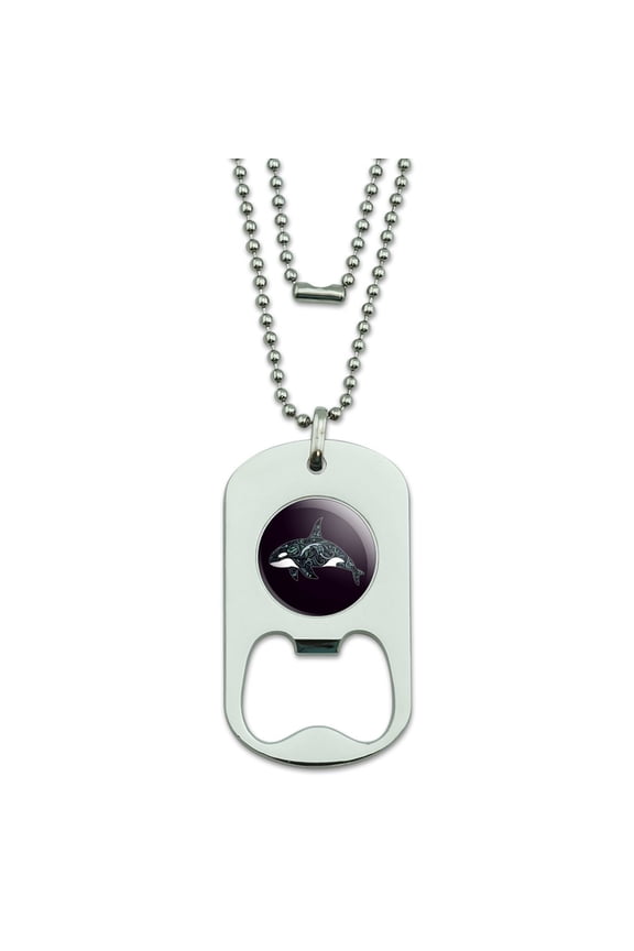 Killer Whale Orca with Waves Military Dog Tag Bottle Opener Pendant