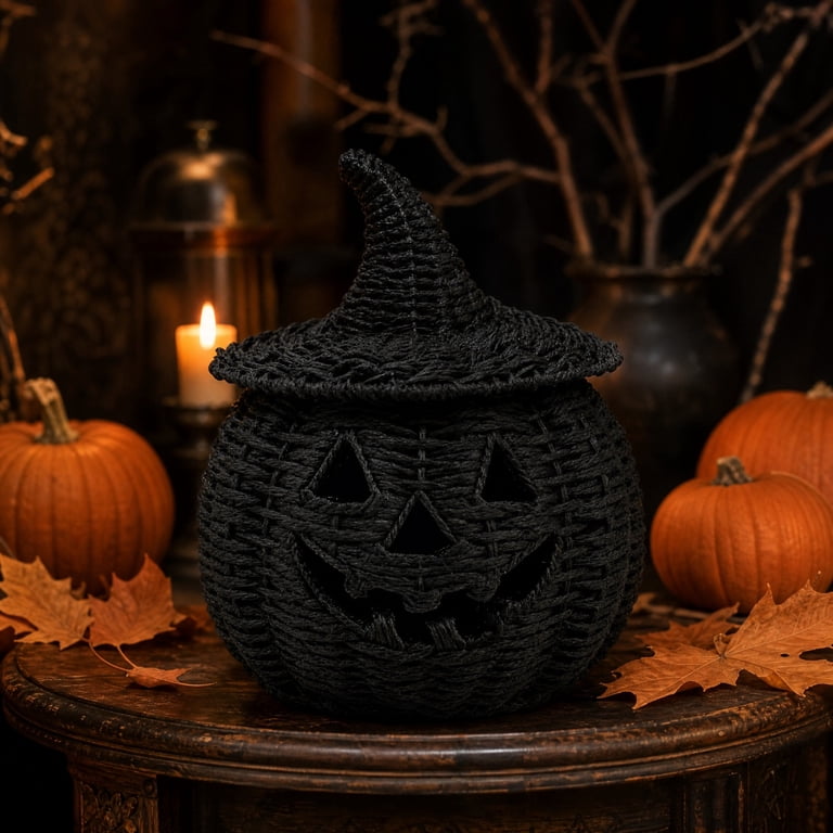 2026 Summerween Black Seagrass Hand-Woven Jack-O'-Lantern,11 inch
