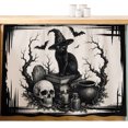 thumbnail image 2 of Halloween Cabinet Curtains 28"W x 35L, Retro Fall Spooky Cats Skulls Bones Bats Branches Under Sink Skirt for Bathroom Vanity Kitchen Self Adhesive, Dust-Proof Privacy Curtain for Closet Shelves, 2 of 9