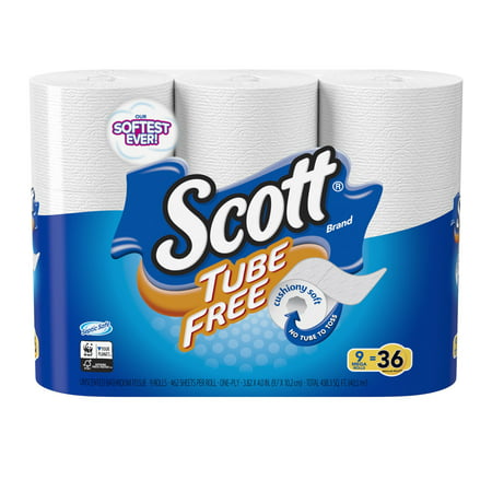 Scott Tube Free Toilet Paper, 9 Mega Rolls (= 36 Regular