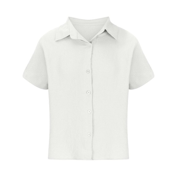 cfhntfmh Womens Buttons down Shirts Casual Short Sleeve Work Blouses Soft V Neck Collared Solid Summer Tops