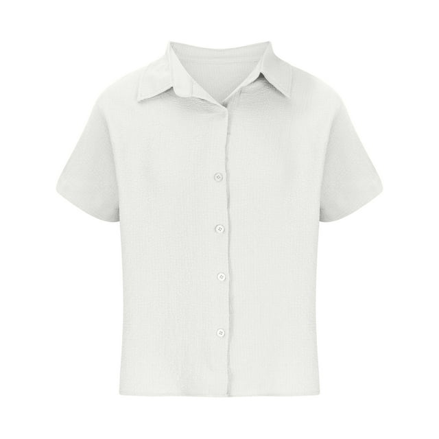 cfhntfmh Womens Buttons down Shirts Casual Short Sleeve Work Blouses Soft V Neck Collared Solid Summer Tops