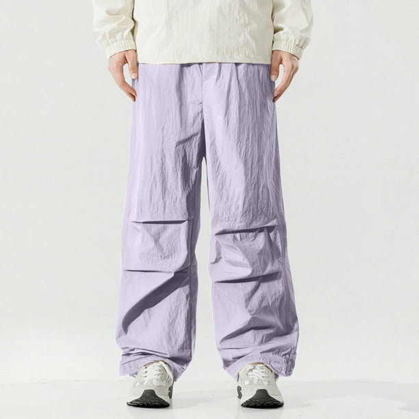 Pantalones largos para hombre, con protección solar, color liso, cintura elástica y cordón ajustable.
