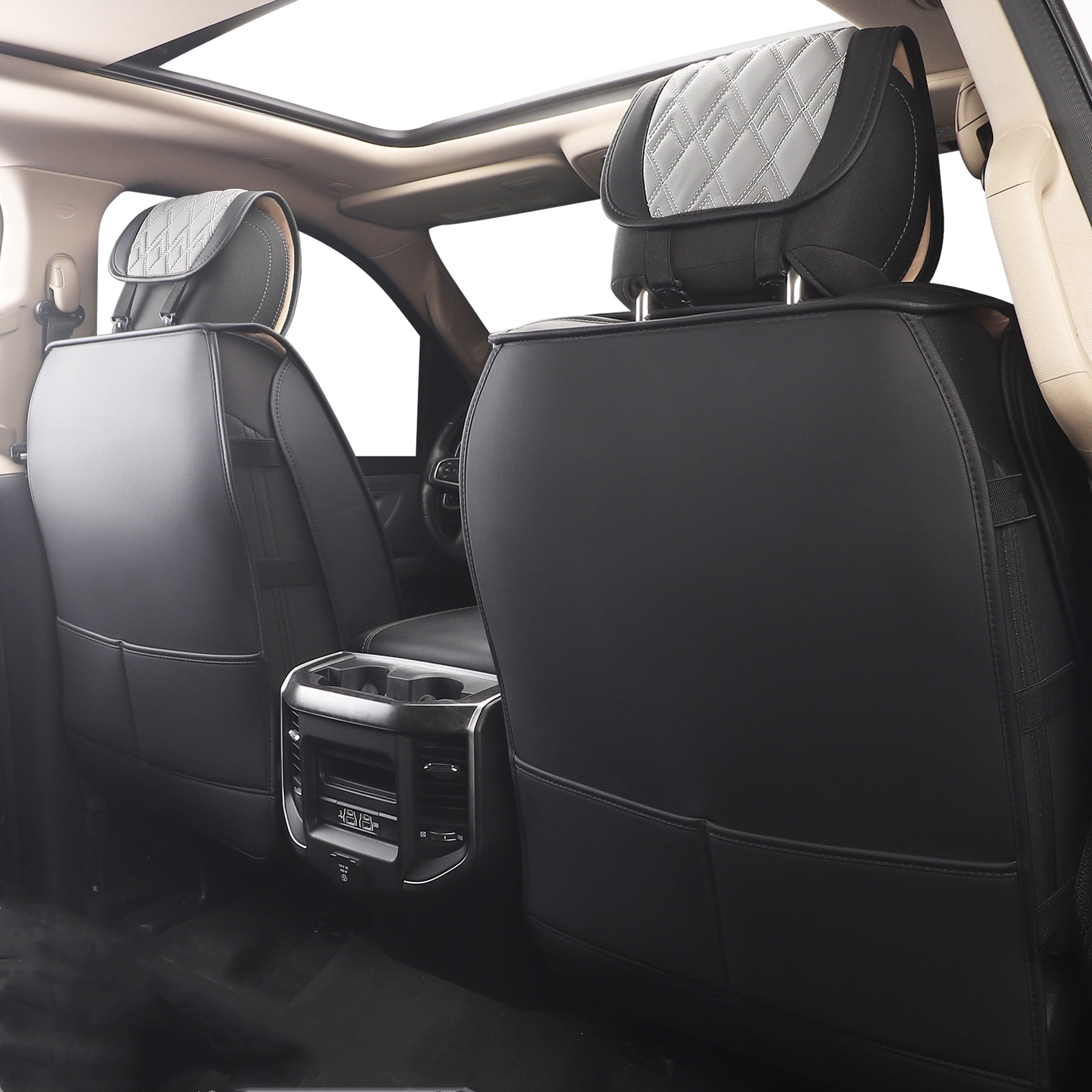 JOJOBAY Car Seat Covers for Dodge Ram 2 Pcs Front,Fit Ram 2009-2026 1500/2500/3500 Pick-up Truck,Crew,Regular,Quad,Mega Cab,Waterproof Leather Automotive Seat Covers 2 PCS Front,Black-Grey