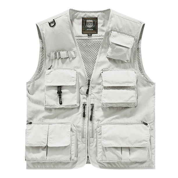 Tank Tops Hombres Casual Loose Fit con Diseño de Bolsillo Múltiple, Cremallera Multifuncional con Cuello en V Al Aire Libre Top de Voluntario de Emergencia