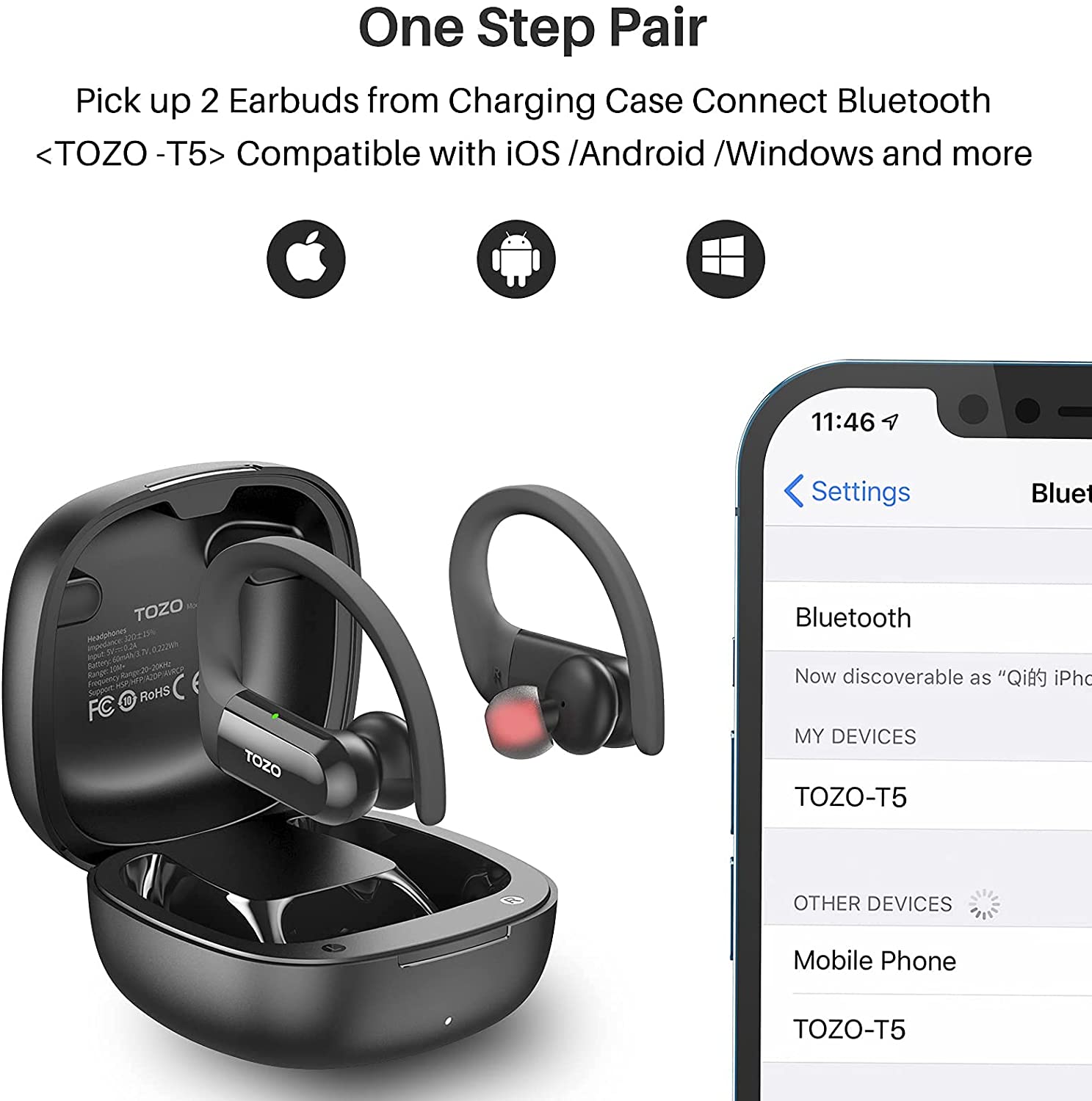 TOZO T5 Bluetooth Headphones True 