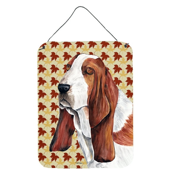 Basset Hound Fall Leaves Portrait Wall or Door Hanging Prints