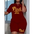 thumbnail image 2 of LovelyWholesale Women's Plus Size Rhinestone Pink Letter Shorts Set, 2 of 4
