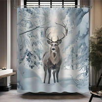 Winter Forest Deer Shower Curtain Snow Covered Forest Wild Animal Moose Snow Tree Wildlife Ldyllic Bathroom Decor Curtains Polyester Fabric with 12 Hook 72 X 72 inch