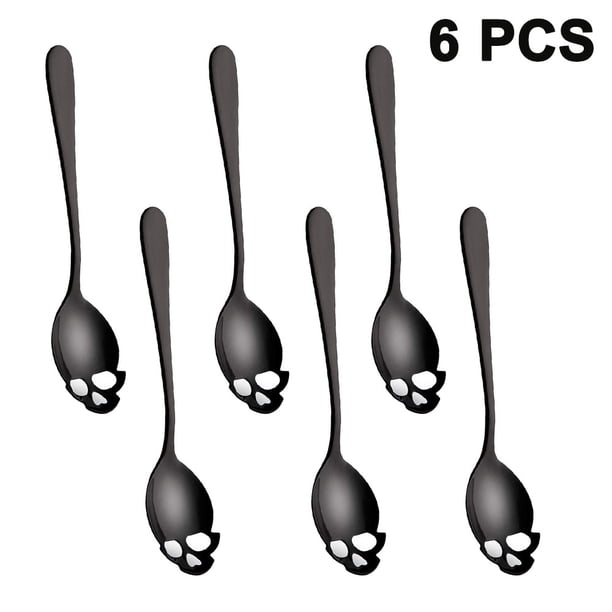 Juego de 6 cucharas, cuchara para revolver café y té de acero inoxidable 304, cucharas de té de diseño elegante, cuchara de café con forma de calavera, cuchara de hueso para postre, vajilla