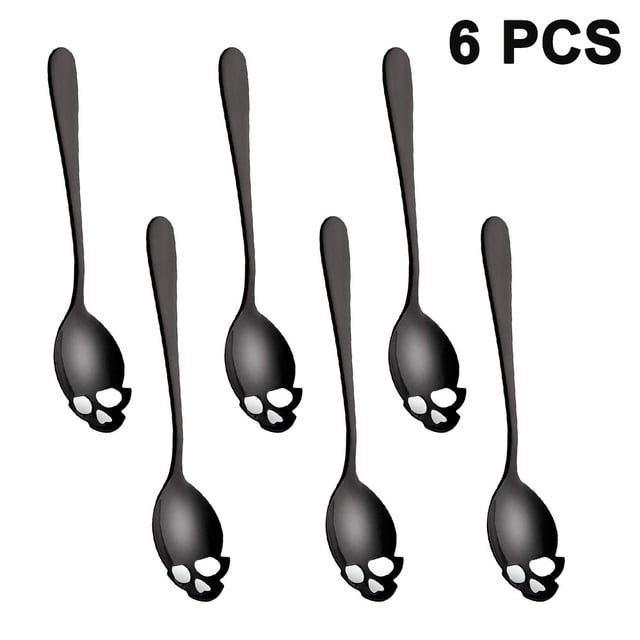 Juego de 6 cucharas, cuchara para revolver café y té de acero inoxidable 304, cucharas de té de diseño elegante, cuchara de café con forma de calavera, cuchara de hueso para postre, vajilla