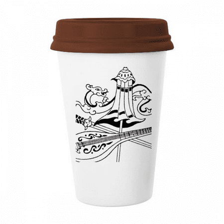 

Chinese Umbrella Dragon Drawing Mug Coffee Drinking Glass Pottery Cerac Cup Lid