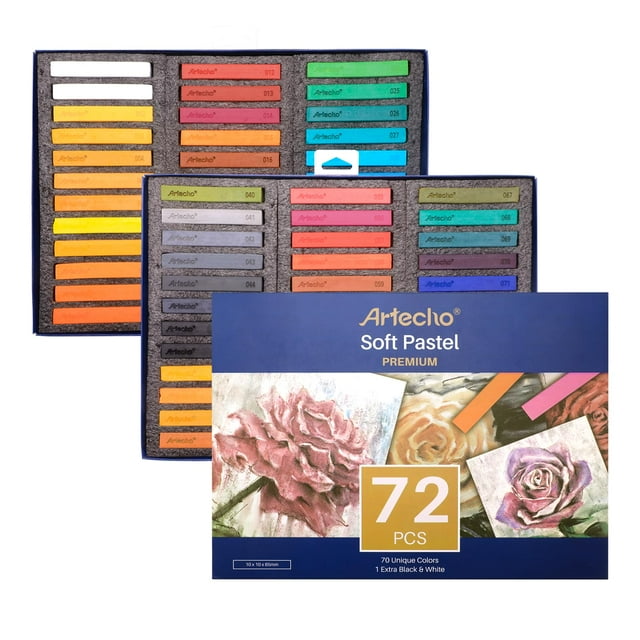Artecho 72 Piezas Pasteles Suaves 70 Colores Incluyendo 4 Colores Fluorescentes Tiza Cuadrada Blanca y Negra Extra Libre para Dibujar Mezclar Capas Sombrear Pasteles Suministros de Arte