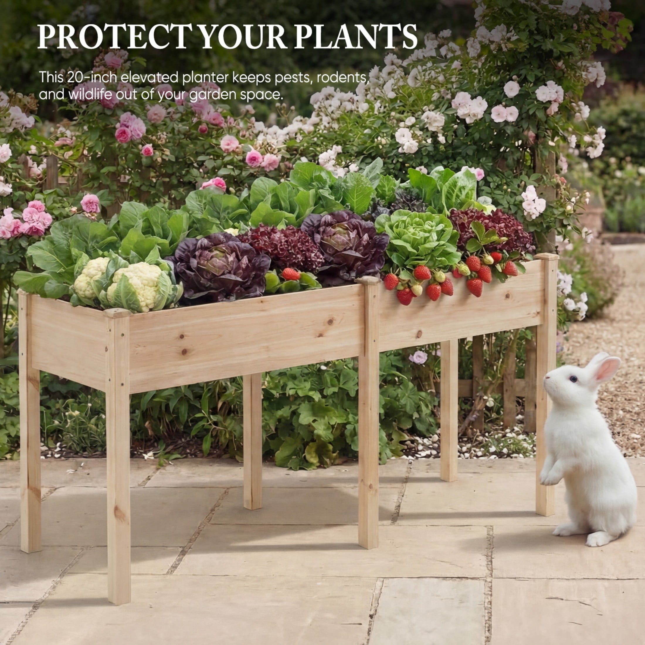 SHOUFTW Elevated Wooden Planter Box-72"x23"x30" Raised Garden Bed with Built-in Drainage & Protective Liner for Backyard, Patio & Balcony, Wooden Color