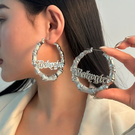 DESIGNICE Large Babygirl Bamboo Joint Hoop Earrings-Hollow Out Hoops with 80S 90S Fashion Style for Party-Bamboo Earrings Silver
