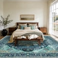 thumbnail image 2 of KoshiMe Washable Area Rug 10'x14', Non-Slip Soft Vintage Distress Floral Rugs for Living Room, Stain Resistant Low Pile Medallion Carpet for Dining Room Office, Teal Green, 2 of 9