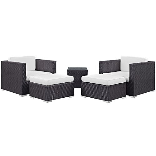 Modway Convene Wicker Rattan 5-Piece Outdoor Patio Furniture Set in Espresso White