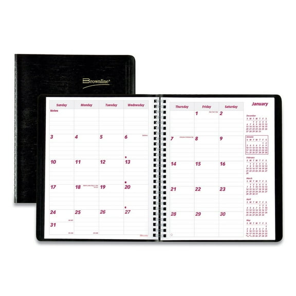 Brownline CB1200.BLK 14-Month: Dec 2025 to Jan 2027 8.88 in. x 7.13 in. Essential Collection Ruled Monthly Planner - Black Cover