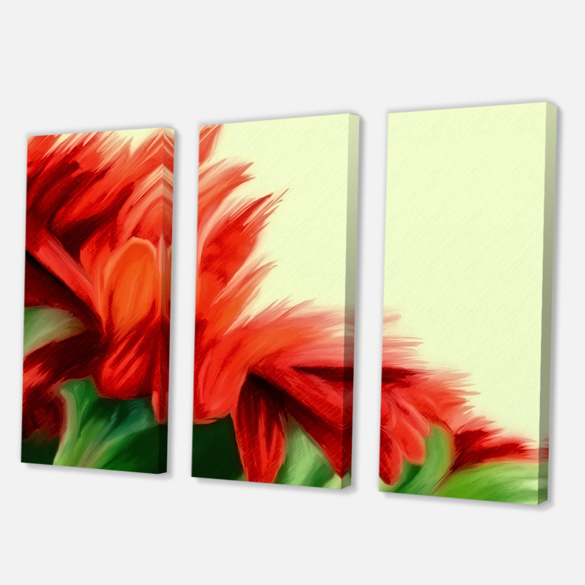 Designart ' Red Floral Brush Strokes On Green ' Traditional Canvas Wall Art Print