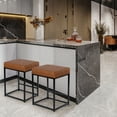thumbnail image 3 of JONPONY  Brown Counter Height 24" Bar Stools Set of 2 for Kitchen Counter Backless Modern Square Barstools Upholstered Faux Leather Stools Farmhouse Island Chairs,Brown, 3 of 8