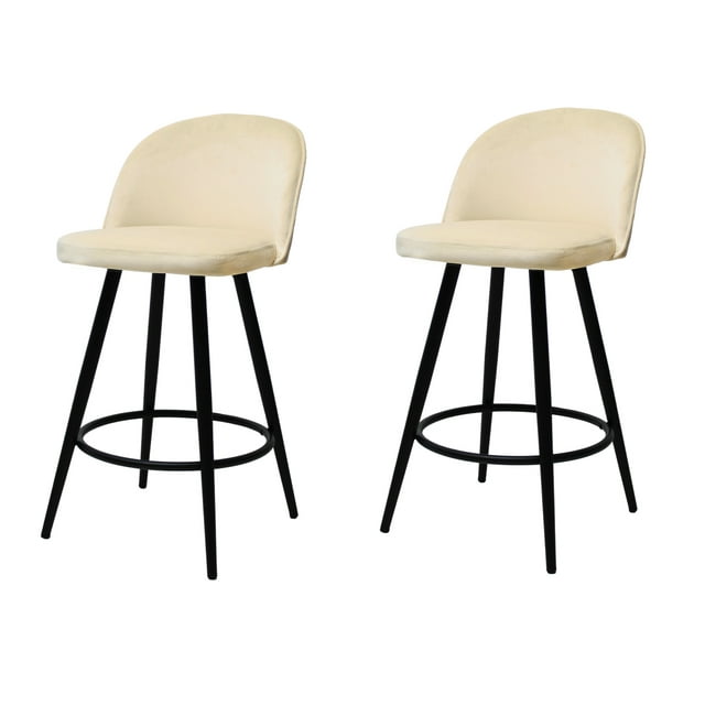 Set de 2 Bancos Periquera Avila para Barra de Cocina o Bar, Madera y Metal Crema Mundo In BANC0903741CREMA