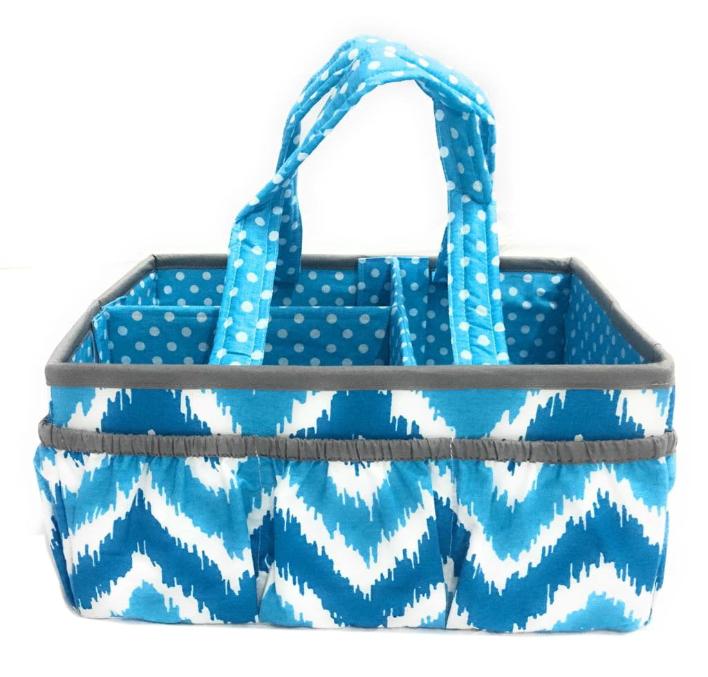 Bacati - Mix N Match Ikat Chevron/Dots Nursery Storage Caddy, Aqua/Turquoise/Gray