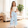 thumbnail image 4 of COEQINE Girls Wide Leg Ruffle Pants High Waisted Palazzo Pants with Pockets Flowy Trousers Comfy Fall Outfits for 5-6 Years Little Girls, Bow Heart Blue, 4 of 8