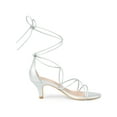thumbnail image 3 of BLISSFUL STEP Women's Back to School Straps Kitten Heel Lace Up Sandals Silver 6, 3 of 7