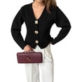 thumbnail image 2 of Cropped Cardigan Sweaters for Women V Neck Long Sleeve Gold Button Down Knit Cardigan Tops, 2 of 10